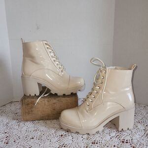 Azalea Wang boots Nude platform lace up Chunky Combat 8.5